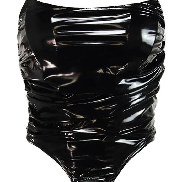 Black Patent PVC‎ Bustier Corset Sexy Top Club Party Bondage Goddess Punk Goth - Picture 5 of 6